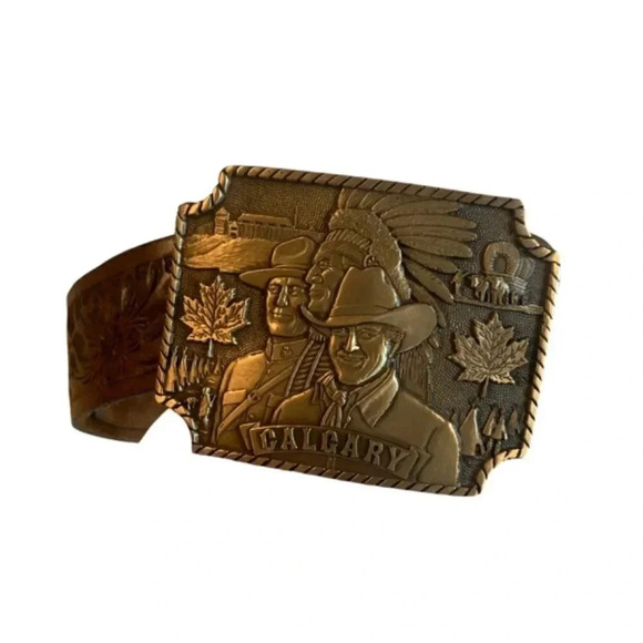 Western Heritage Calgary Big Buckle  and Belt Brown Leather 34 - Picture 1 of 9